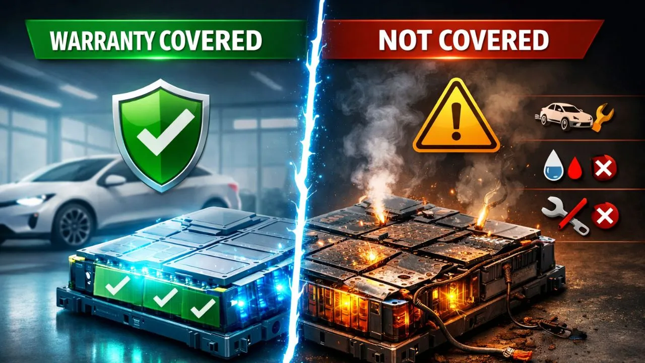 Electric car battery warranty cover and exclusions explained with visual comparison